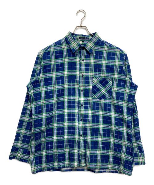 VAN HEUSEN（ヴァンヒューセン/バンヒューゼン）VAN HEUSEN (ヴァンヒューセン/バンヒューゼン) ワイドコットンネルシャツ グリーン×ブルー サイズ:XLの古着・服飾アイテム