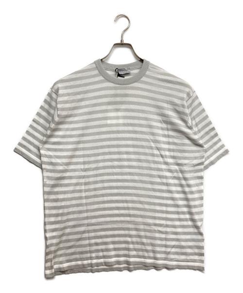 JOHN SMEDLEY（ジョンスメドレー）JOHN SMEDLEY (ジョンスメドレー) ボーダー クルーネック ニットtシャツ ホワイト サイズ:L 未使用品の古着・服飾アイテム