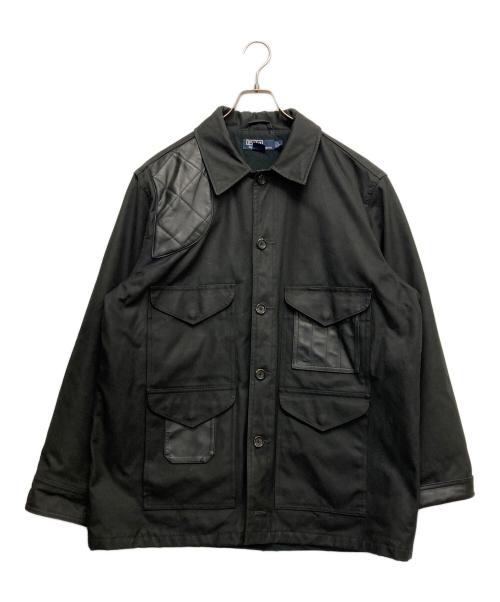 POLO RALPH LAUREN（ポロ・ラルフローレン）POLO RALPH LAUREN (ポロ・ラルフローレン) レザー切り替えオイルドハンティングジャケット ブラック サイズ:Lの古着・服飾アイテム