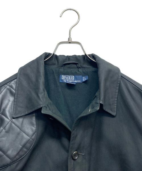 POLO RALPH LAUREN（ポロ・ラルフローレン）POLO RALPH LAUREN (ポロ・ラルフローレン) レザー切り替えオイルドハンティングジャケット ブラック サイズ:Lの古着・服飾アイテム