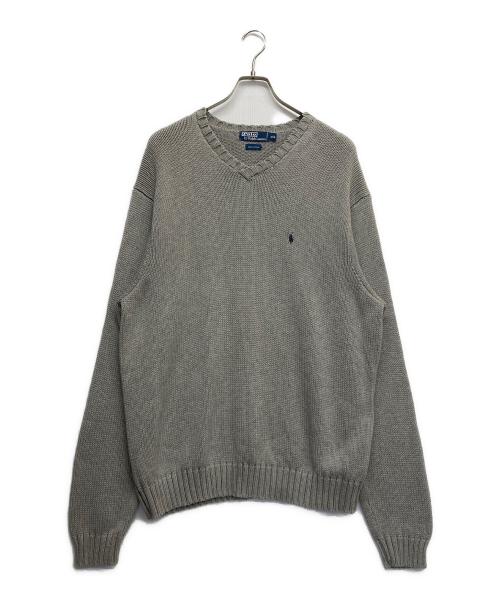 POLO RALPH LAUREN（ポロ・ラルフローレン）POLO RALPH LAUREN (ポロ・ラルフローレン) コットンVネックニット グレー サイズ:XXLの古着・服飾アイテム