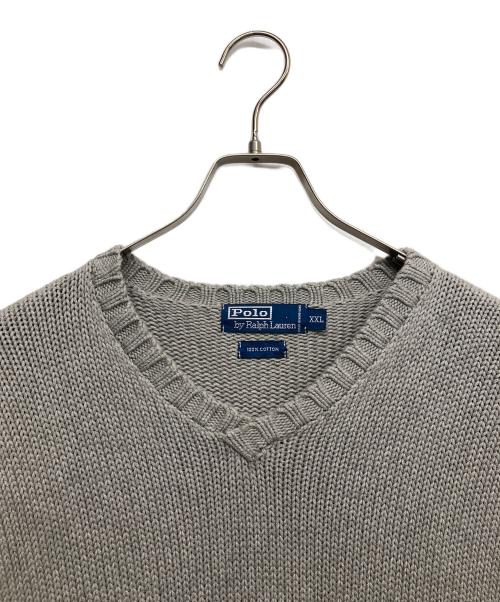 POLO RALPH LAUREN（ポロ・ラルフローレン）POLO RALPH LAUREN (ポロ・ラルフローレン) コットンVネックニット グレー サイズ:XXLの古着・服飾アイテム