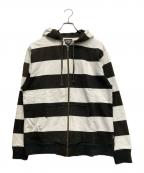 stussyステューシー）の古着「ボーダーパーカー」｜ブラック×アイボリー