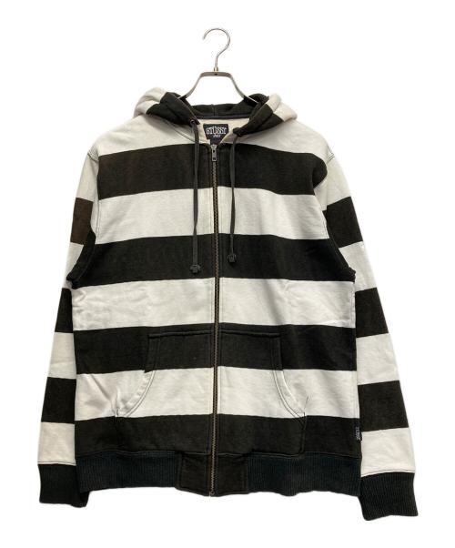 stussy（ステューシー）stussy (ステューシー) ボーダーパーカー ブラック×アイボリー サイズ:Lの古着・服飾アイテム