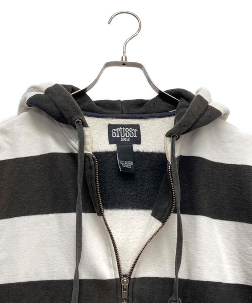 stussy（ステューシー）stussy (ステューシー) ボーダーパーカー ブラック×アイボリー サイズ:Lの古着・服飾アイテム