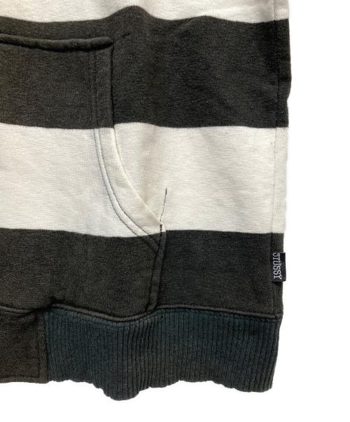 stussy（ステューシー）stussy (ステューシー) ボーダーパーカー ブラック×アイボリー サイズ:Lの古着・服飾アイテム
