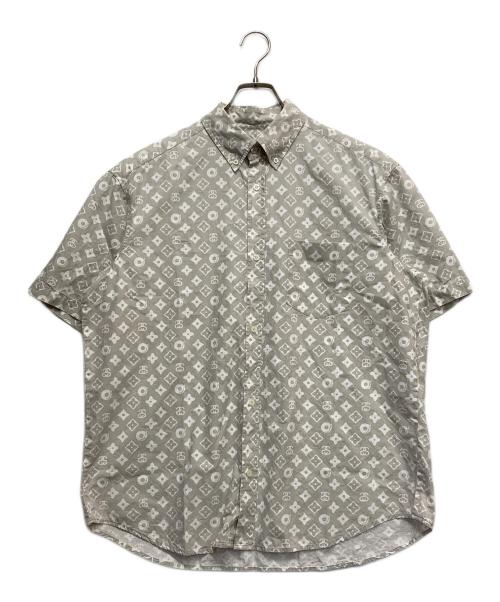 stussy（ステューシー）stussy (ステューシー) モノグラムS/Sシャツ ホワイト×ライトグレー サイズ:Lの古着・服飾アイテム