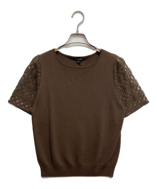 INDIVI（インディヴィ）INDIVI (インディヴィ) 切り替えブラウス ブラウン サイズ:38 未使用品の古着・服飾アイテム