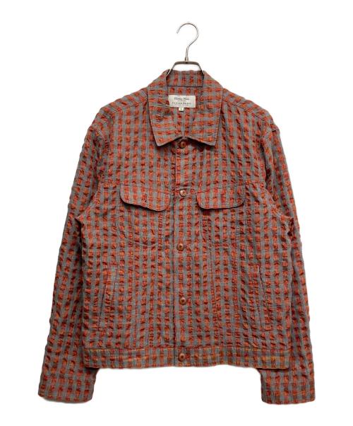 UNIFORM BRIDGE（ユニフォームブリッジ）UNIFORM BRIDGE (ユニフォームブリッジ) シアサッカーシャツジャケット レッド サイズ:Lの古着・服飾アイテム