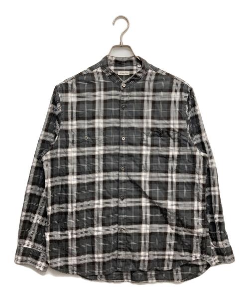 STEVEN ALAN（スティーブンアラン）STEVEN ALAN (スティーブンアラン) DROP CHECK BAND COLLAR WORK SHIRT ブラック サイズ:Mの古着・服飾アイテム