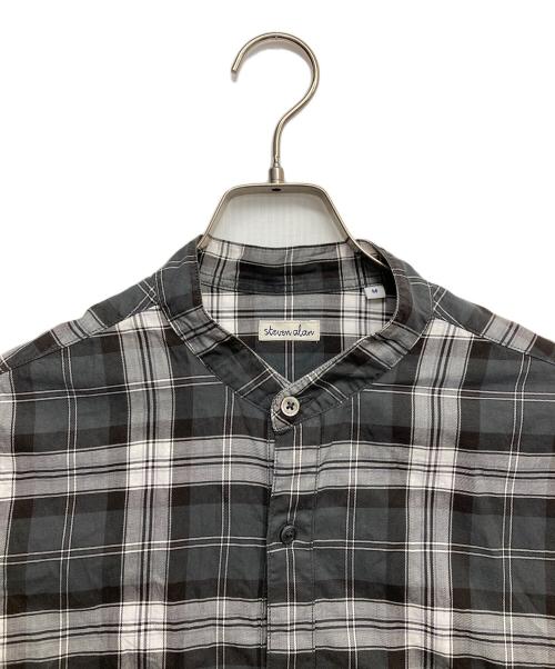 STEVEN ALAN（スティーブンアラン）STEVEN ALAN (スティーブンアラン) DROP CHECK BAND COLLAR WORK SHIRT ブラック サイズ:Mの古着・服飾アイテム