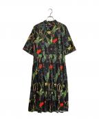 &ellecyアンドエルシー）の古着「ボタニカルプリントワンピース」｜グリーン×ブラック