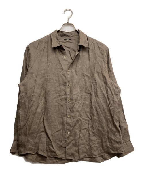 EDIFICE（エディフィス）EDIFICE (エディフィス) シアー リネン レギュラーカラーシャツ ブラウン サイズ:Lの古着・服飾アイテム