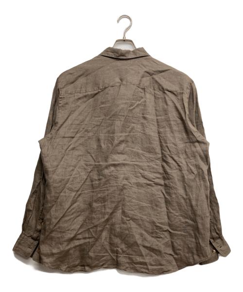 EDIFICE（エディフィス）EDIFICE (エディフィス) シアー リネン レギュラーカラーシャツ ブラウン サイズ:Lの古着・服飾アイテム