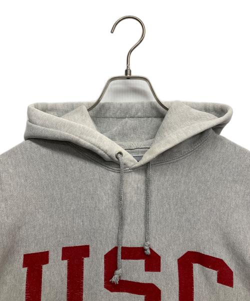 Champion（チャンピオン）Champion (チャンピオン) プリントリバースウィーブパーカー エンジ×ライトグレー サイズ:Lの古着・服飾アイテム