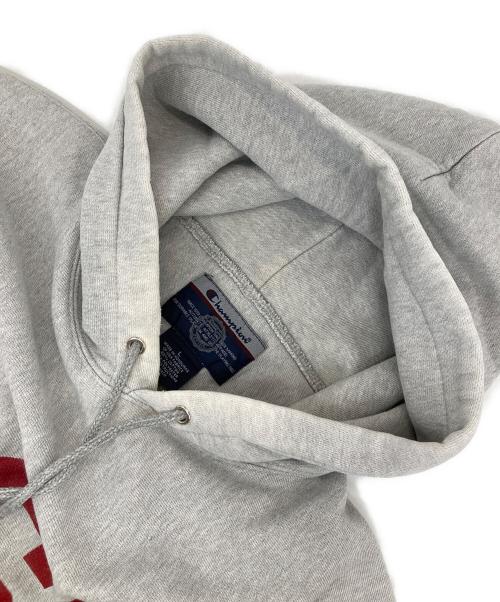 Champion（チャンピオン）Champion (チャンピオン) プリントリバースウィーブパーカー エンジ×ライトグレー サイズ:Lの古着・服飾アイテム