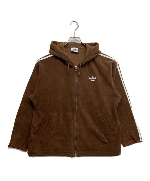 adidas（アディダス）adidas (アディダス) パイル地ロゴパーカー ホワイト×ブラウン サイズ:M-Lの古着・服飾アイテム