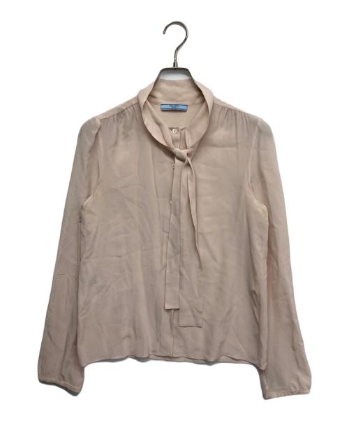 PRADA（プラダ）PRADA (プラダ) シルクボウタイブラウス ピンクベージュ サイズ:38の古着・服飾アイテム