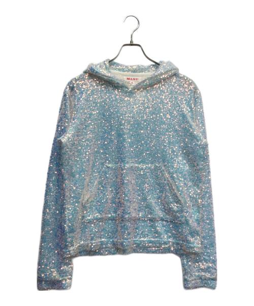 masu（エムエーエスユー）MASU (エムエーエスユー) SEQUINS HOODIE ブルー×パープル サイズ:46の古着・服飾アイテム
