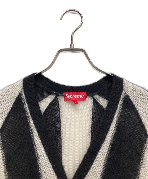 SUPREME（シュプリーム）Supreme (シュプリーム) Striped Mohair Cardigan ブラック×ホワイト サイズ:Sの古着・服飾アイテム