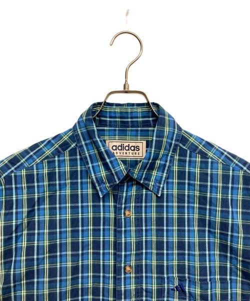 adidas（アディダス）adidas (アディダス) パフォーマンスロゴチェックシャツ ブルー サイズ:Ｌの古着・服飾アイテム