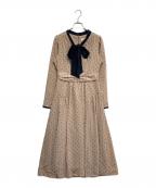 HER LIP TOハーリップトゥ）の古着「Heart Dot Bow Tie Chiffon Dress」｜ネイビー×ベージュ