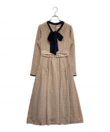 HER LIP TO（ハーリップトゥ）の古着「Heart Dot Bow Tie Chiffon Dress」｜ネイビー×ベージュ