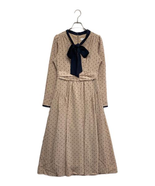 HER LIP TO（ハーリップトゥ）Her lip to (ハーリップトゥ) Heart Dot Bow Tie Chiffon Dress ネイビー×ベージュ サイズ:Mの古着・服飾アイテム
