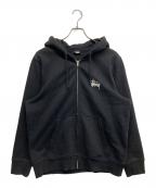 stussyステューシー）の古着「STOCK LOGO ZIP Hoodie」｜ブラック
