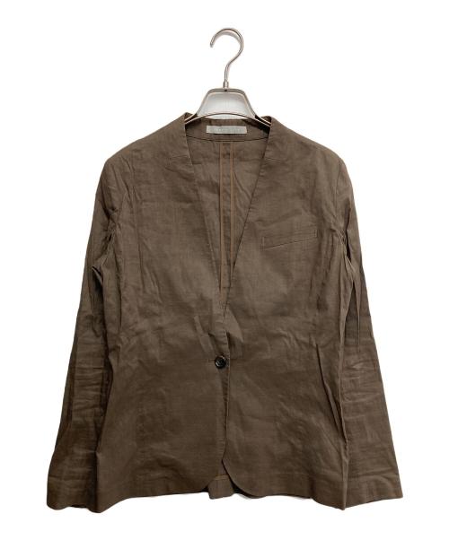 theory luxe（セオリーリュクス）theory luxe (セオリーリュクス) リネンブレンドノーカラージャケット ブラウン サイズ:36の古着・服飾アイテム