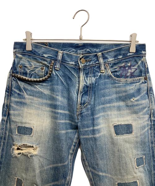 Hysteric Glamour（ヒステリックグラマー）Hysteric Glamour (ヒステリックグラマー) スタッズ小窓ダメージデニムパンツ インディゴ サイズ:30の古着・服飾アイテム