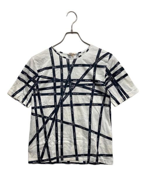 HERMES（エルメス）HERMES (エルメス) ボルデュック リボンプリントtシャツ ホワイト サイズ:Mの古着・服飾アイテム