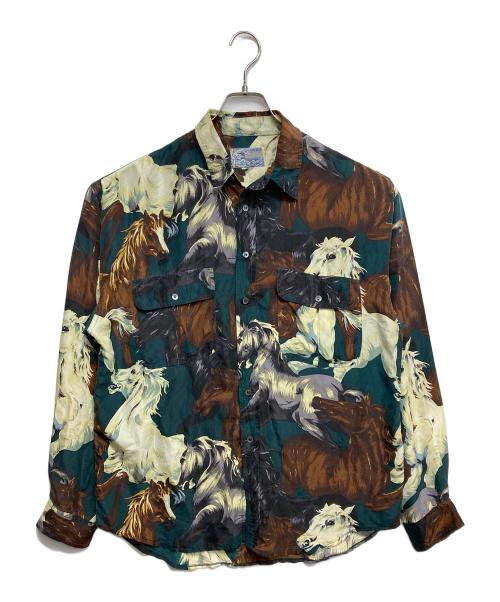OLD KENZO（オールド ケンゾウ）OLD KENZO (オールド ケンゾウ) ホースプリントシルクL/Sシャツ グリーン サイズ:Fの古着・服飾アイテム