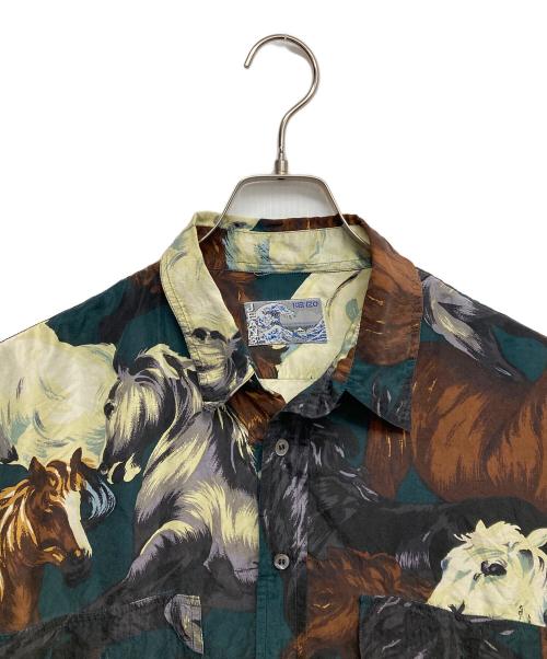 OLD KENZO（オールド ケンゾウ）OLD KENZO (オールド ケンゾウ) ホースプリントシルクL/Sシャツ グリーン サイズ:Fの古着・服飾アイテム