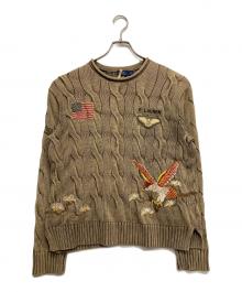 POLO RALPH LAUREN（ポロ・ラルフローレン）の古着「星条旗イーグル刺繍ケーブルニット」｜グリーン