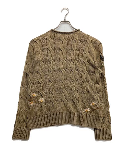 POLO RALPH LAUREN（ポロ・ラルフローレン）POLO RALPH LAUREN (ポロ・ラルフローレン) 星条旗イーグル刺繍ケーブルニット グリーン サイズ:Lの古着・服飾アイテム
