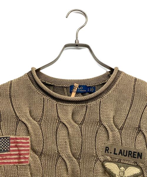 POLO RALPH LAUREN（ポロ・ラルフローレン）POLO RALPH LAUREN (ポロ・ラルフローレン) 星条旗イーグル刺繍ケーブルニット グリーン サイズ:Lの古着・服飾アイテム