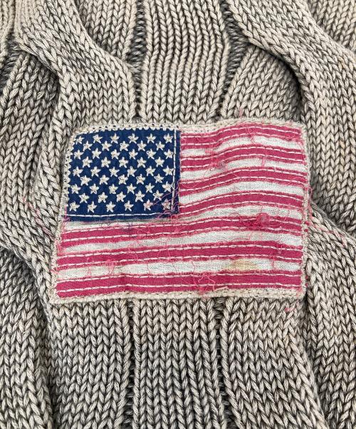 POLO RALPH LAUREN（ポロ・ラルフローレン）POLO RALPH LAUREN (ポロ・ラルフローレン) 星条旗イーグル刺繍ケーブルニット グリーン サイズ:Lの古着・服飾アイテム
