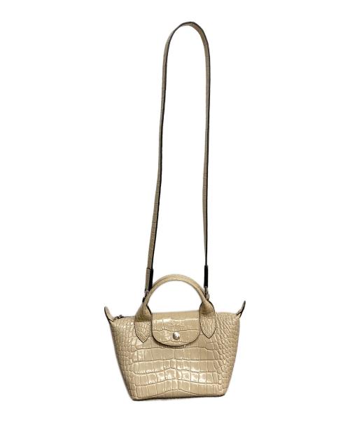 LONGCHAMP（ロンシャン）LONGCHAMP (ロンシャン) 型押し2WAYショルダーバッグ ベージュの古着・服飾アイテム