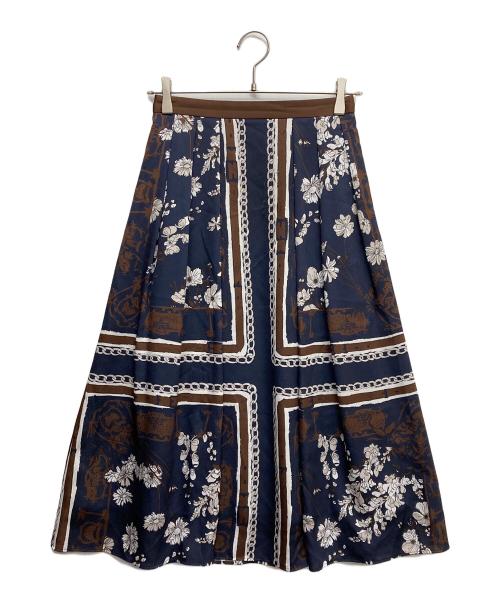 ANAYI（アナイ）ANAYI (アナイ) スカーフプリントタック スカート ネイビー サイズ:36の古着・服飾アイテム