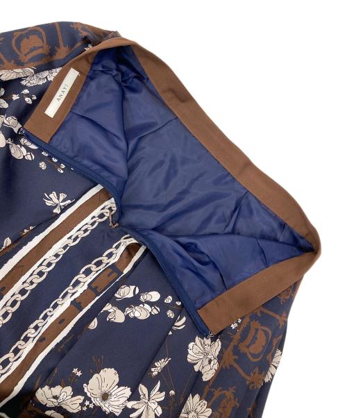 ANAYI（アナイ）ANAYI (アナイ) スカーフプリントタック スカート ネイビー サイズ:36の古着・服飾アイテム