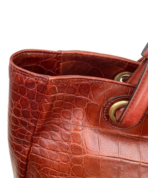 FURLA（フルラ）FURLA (フルラ) クロコ型押しハンドバッグ レッドの古着・服飾アイテム