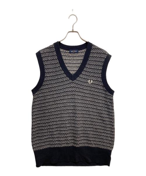 FRED PERRY（フレッドペリー）FRED PERRY (フレッドペリー) 総柄ニットベスト ブラック サイズ:Lの古着・服飾アイテム
