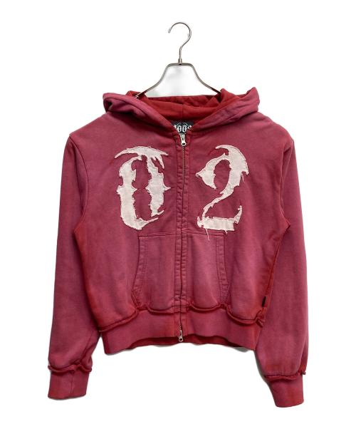 2002（ニセンニ）2002 (ニセンニ) Numbering Zip Up Hoodie ピンク サイズ:Mの古着・服飾アイテム