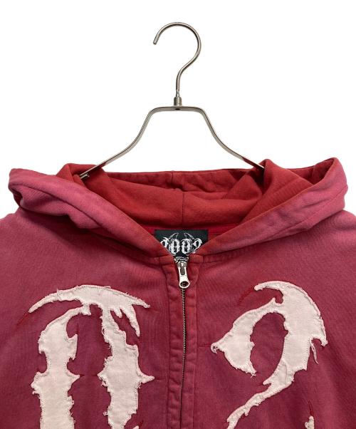 2002（ニセンニ）2002 (ニセンニ) Numbering Zip Up Hoodie ピンク サイズ:Mの古着・服飾アイテム