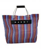 MARNIマルニ）の古着「フラワーカフェーストライプトートバッグ」｜ブルー×ベージュ