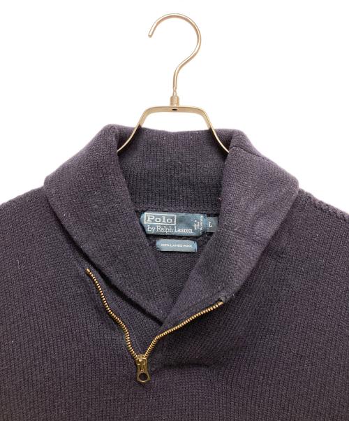 POLO RALPH LAUREN（ポロ・ラルフローレン）POLO RALPH LAUREN (ポロ・ラルフローレン) ラムウールショールカラーニット ネイビー サイズ:Lの古着・服飾アイテム