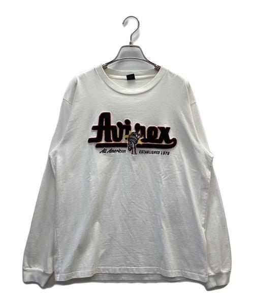 AVIREX（アヴィレックス）AVIREX (アヴィレックス) L/S VARSITY T-SHIRT LOGO & TORCH ホワイト サイズ:Lの古着・服飾アイテム
