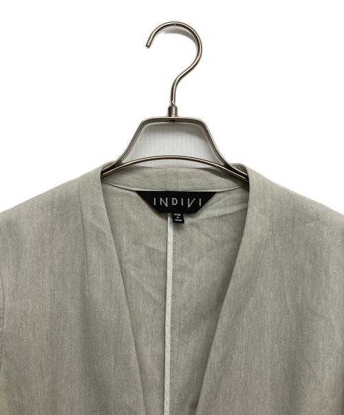INDIVI（インディヴィ）INDIVI (インディヴィ) 麻調ノーカラージャケット グリーン サイズ:38の古着・服飾アイテム