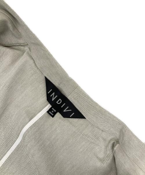 INDIVI（インディヴィ）INDIVI (インディヴィ) 麻調ノーカラージャケット グリーン サイズ:38の古着・服飾アイテム